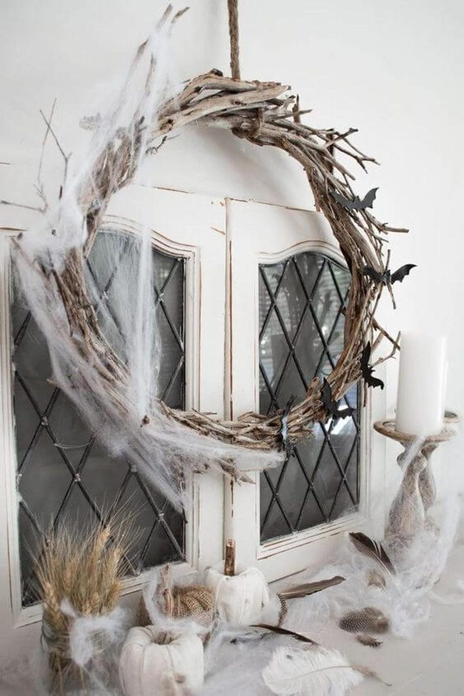 Twig Wreath With Dangling Bats
