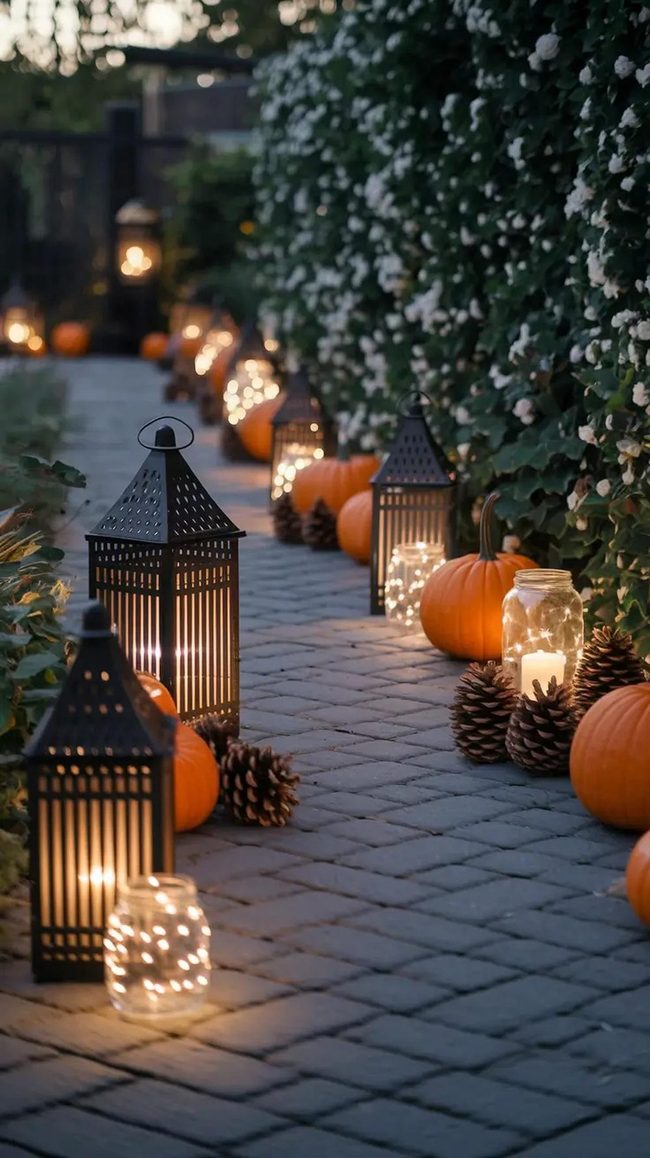 Golden Lanterns Light Fall Pathways