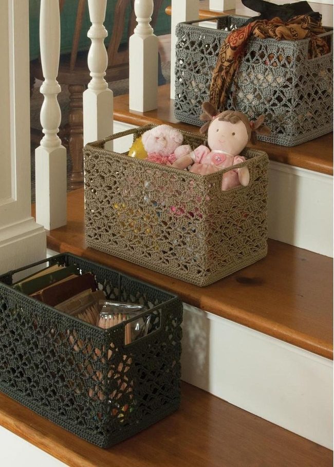 Woven Baskets Natural Wood Stairs