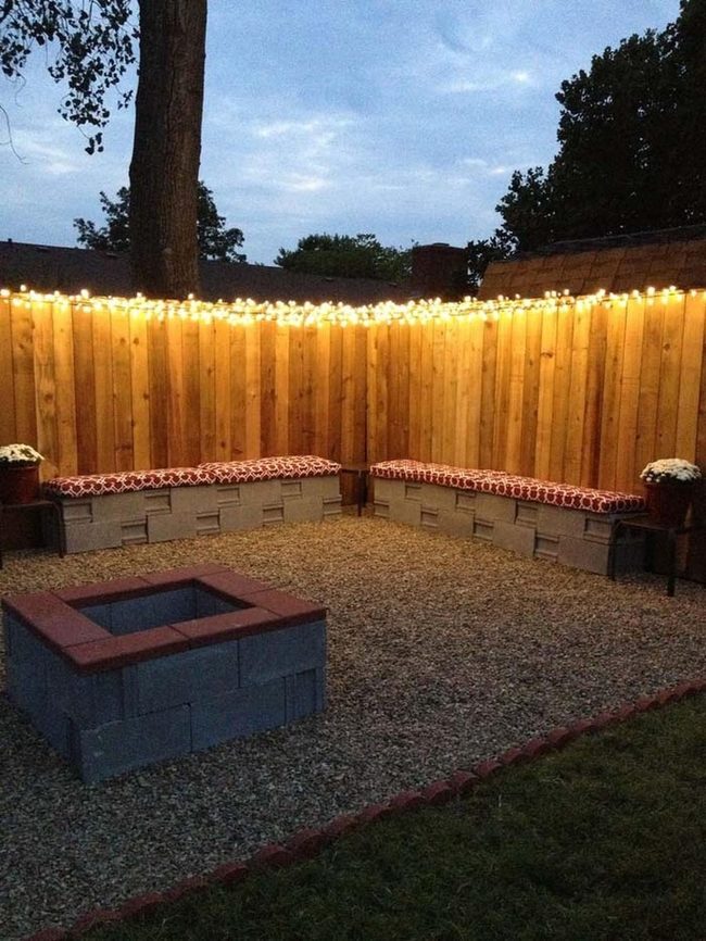 Fairy Lights Above Cinder Block Seating