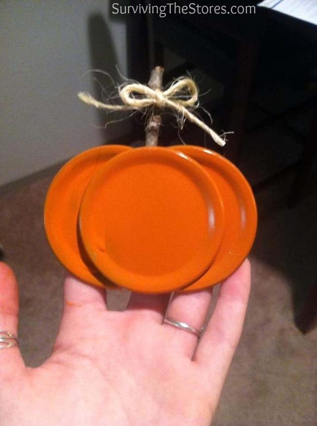Mason Jar Lid Pumpkins In Bright Orange