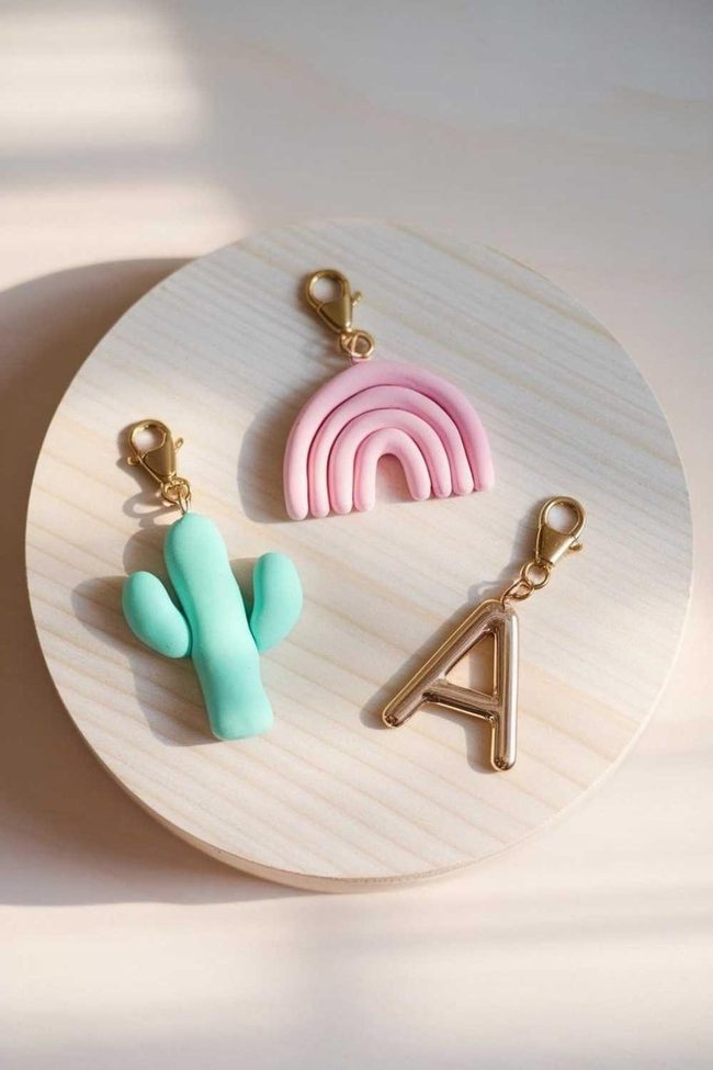 Pastel Clay Charms With Gold Accents