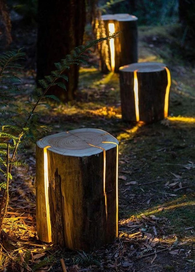 Carved Wood Stump Lanterns