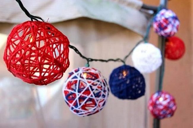 Red White Blue Yarn Spheres