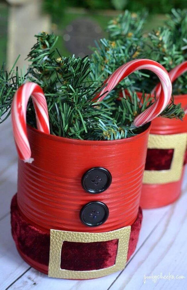 Red Tin Can Santa Planter