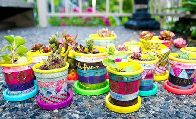 Mini Succulents In Washi-Wrapped Pots