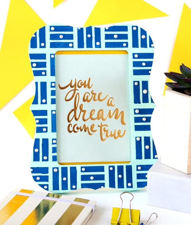 Blue Striped Frames With Shimmering Gold Words