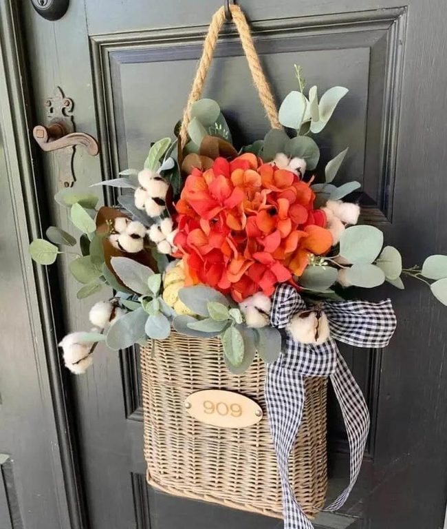 Fall Basket With Orange Flowers