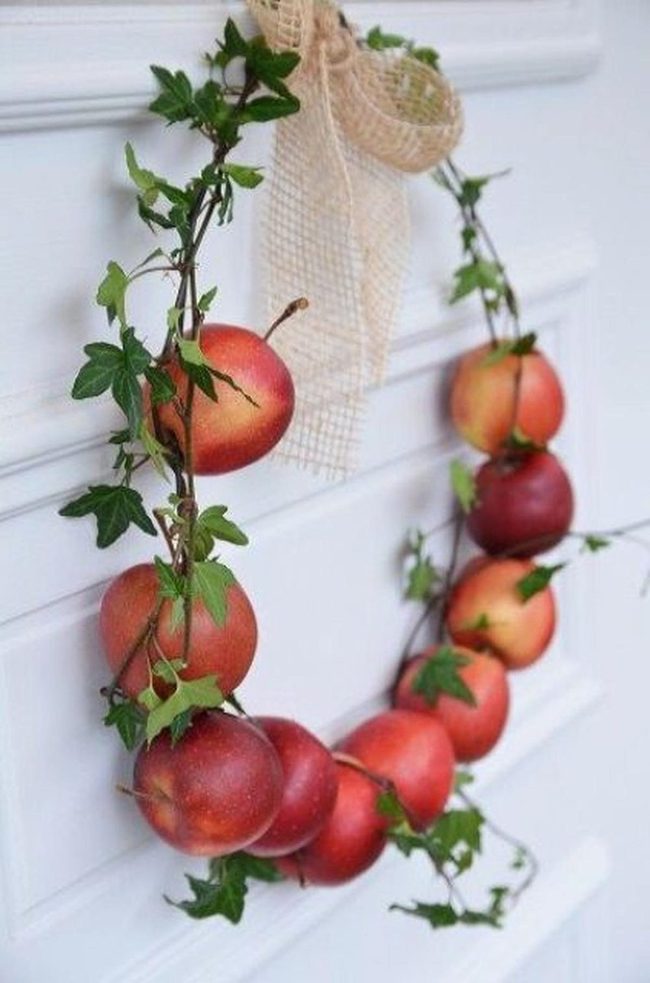 Crimson Apples Green Leaf Wreath