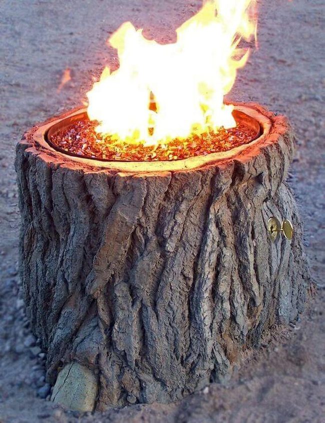 Weathered Log Stump Firepit