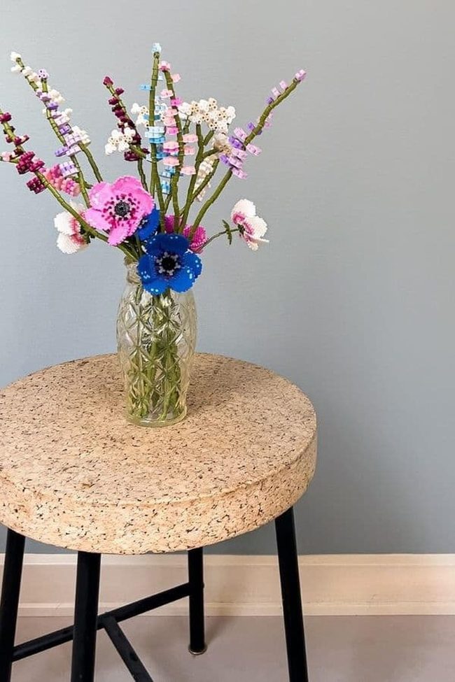 Colorful Bead Flowers In Glass Vase