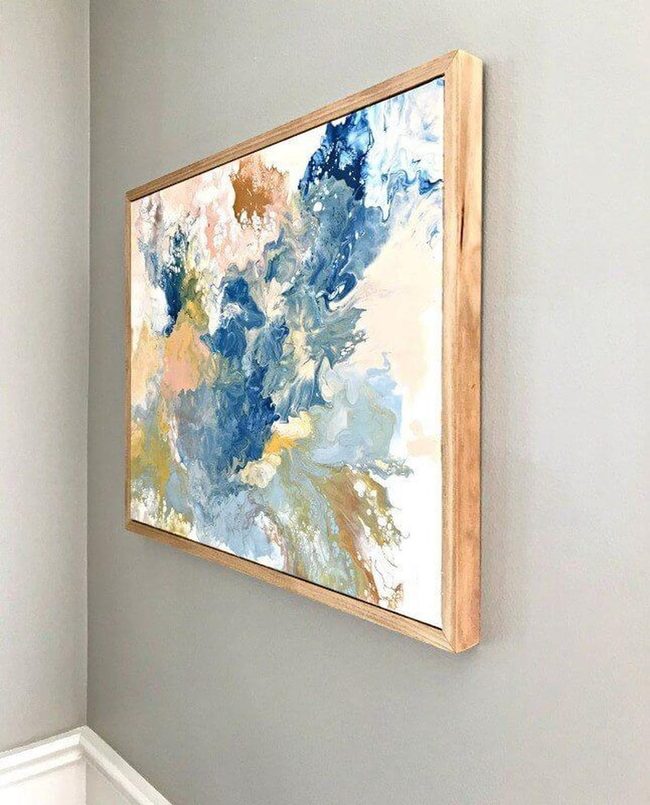 Blue Gold Canvas In Natural Wood