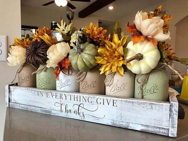Mason Jars With Autumn Pumpkins