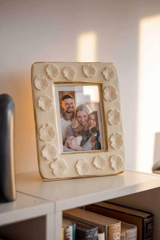 Clay Flowers Frame With Gold Trim