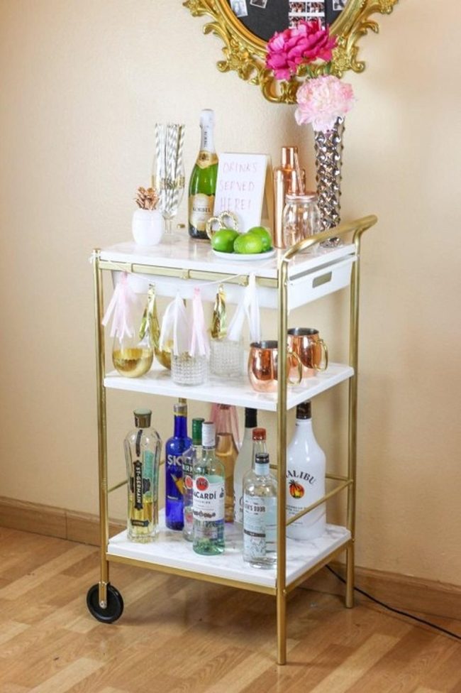 Gold Frame Drinks Bar With Pink Flowers