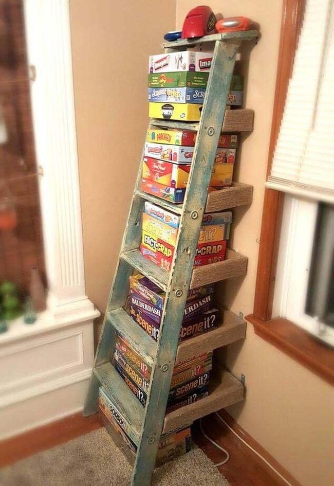 Wood Ladder Toy Shelves