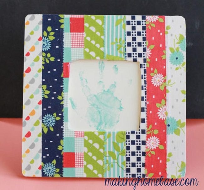 Turquoise Handprints Framed Fabric