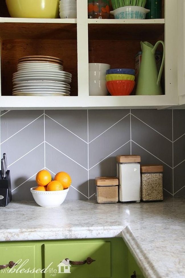 Geometric Painted Kitchen Backsplash