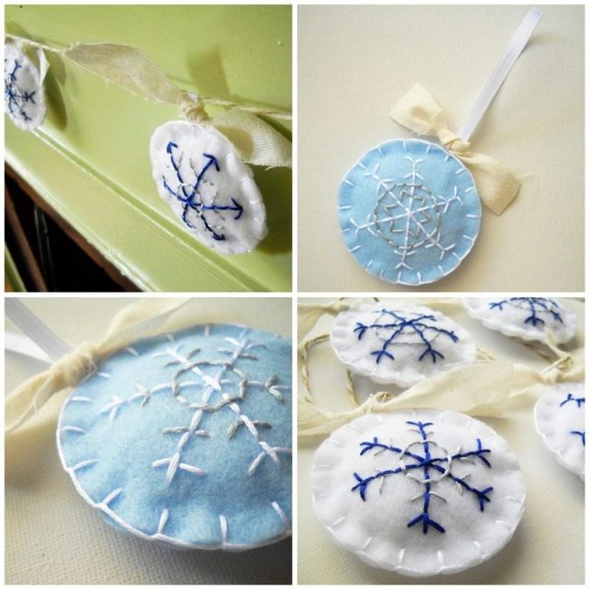 Blue And White Stitched Snowflakes