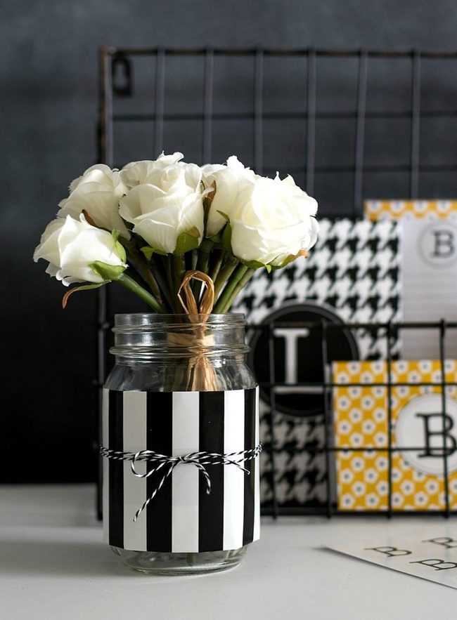 Striped Monochrome Mason Jar Accents