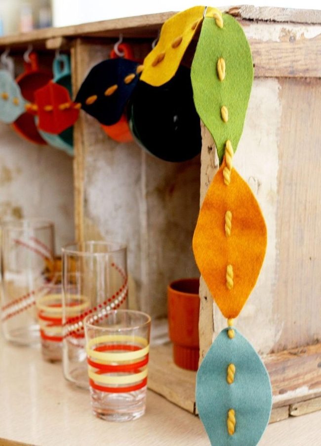 Autumn Felt Leaves Orange Wood