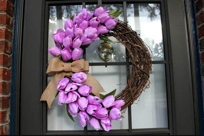 Deep Purple Tulips Grapevine Wreath