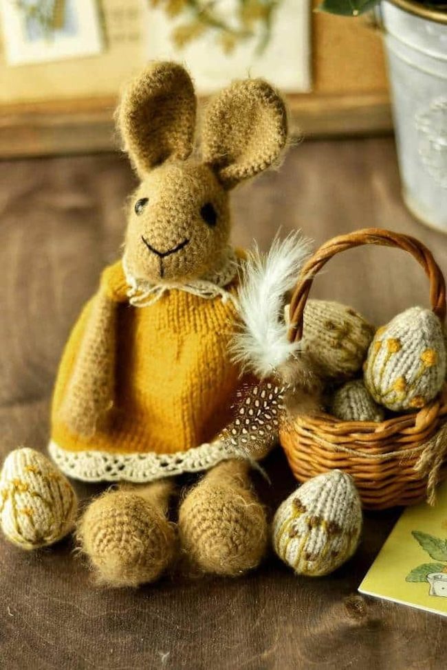Mustard Yellow Knitted Bunny Eggs