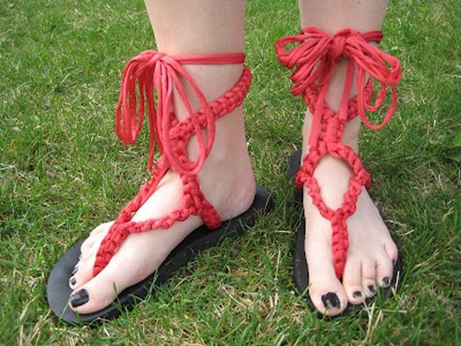 Crimson Leather Sandals, Black Contrast