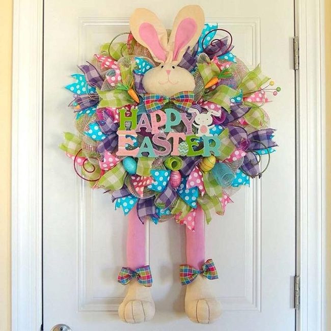 Colorful Ribbon Easter Bunny Wreath