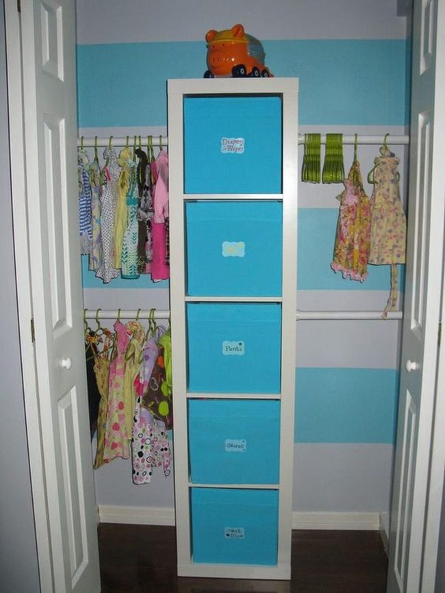 Blue Striped Closet Organization
