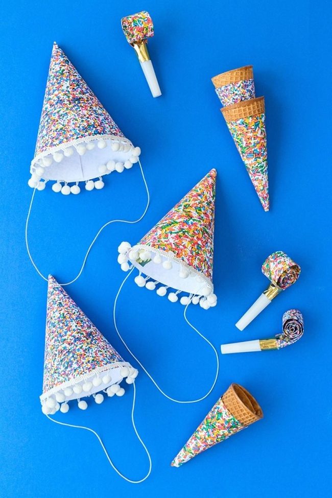 Confetti Party Hats And Blue