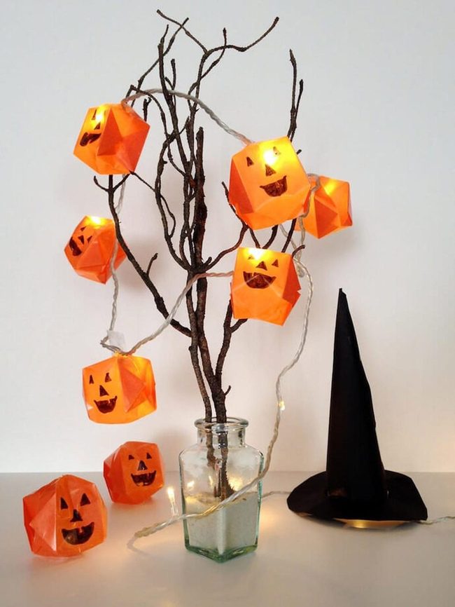 Orange Paper Pumpkins With Fairy Lights