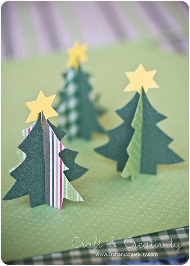 Green Paper Trees With Golden Stars