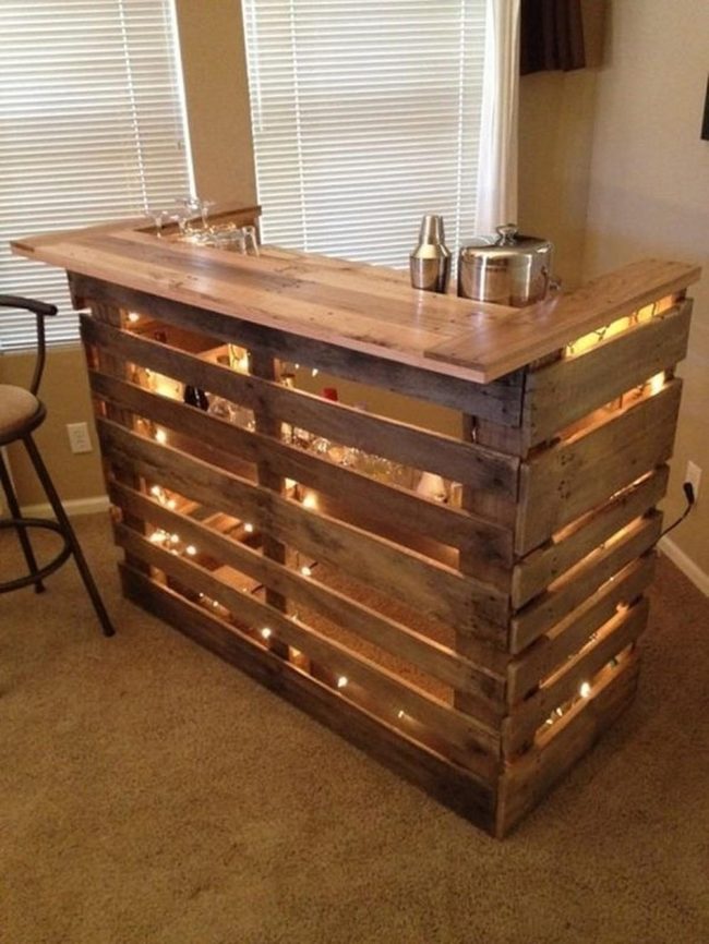 Pallet Wine Bar With String Lights