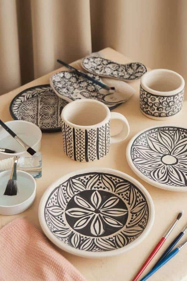 Hand-Painted Ceramic Pieces In Color