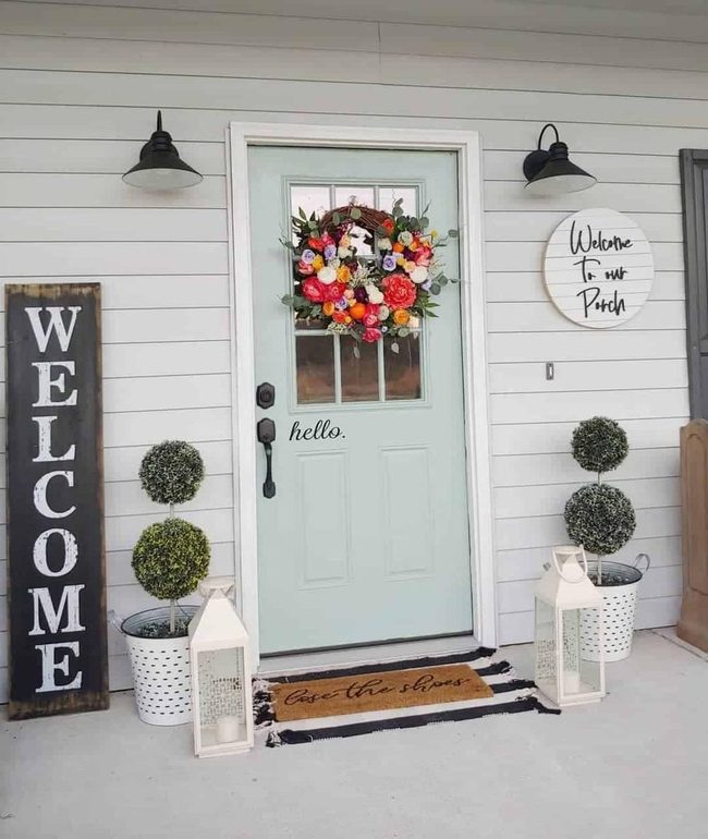 Colorful Wreaths Pale Green Door