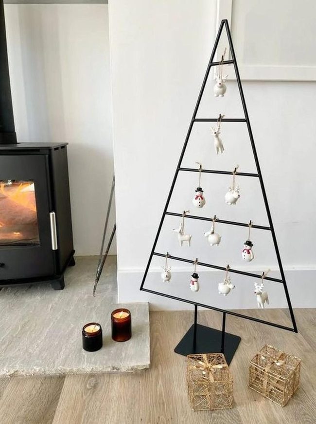 Black Tree Ornaments And Firelight