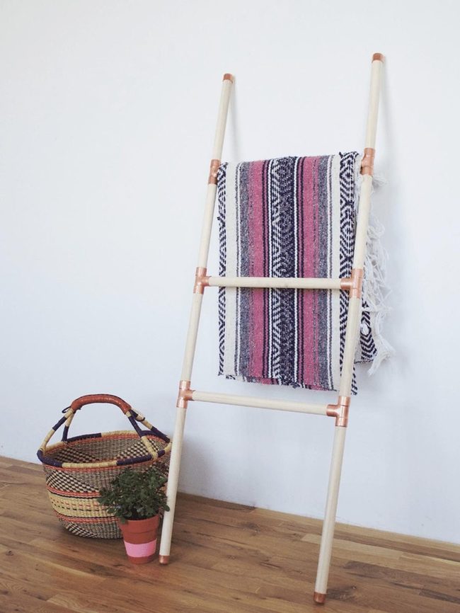 Wooden Ladder Blanket Display