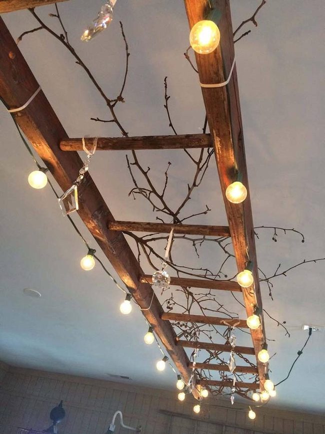 Wooden Ladder Glowing Light Fixture