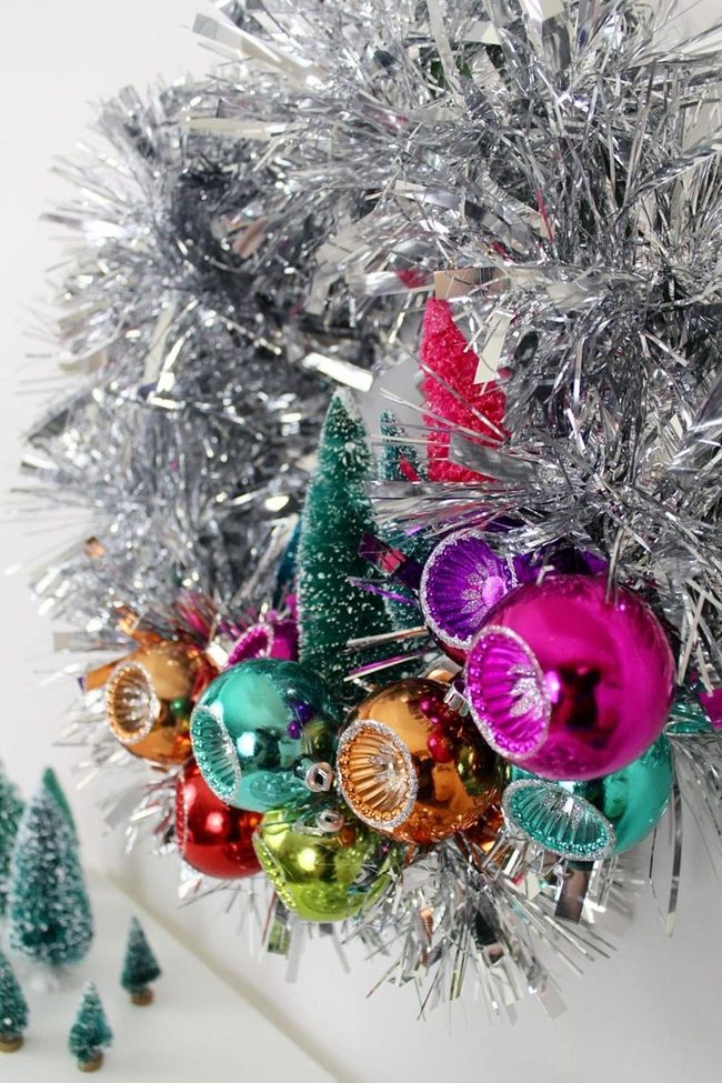 Silver Tinsel Festive Wreath