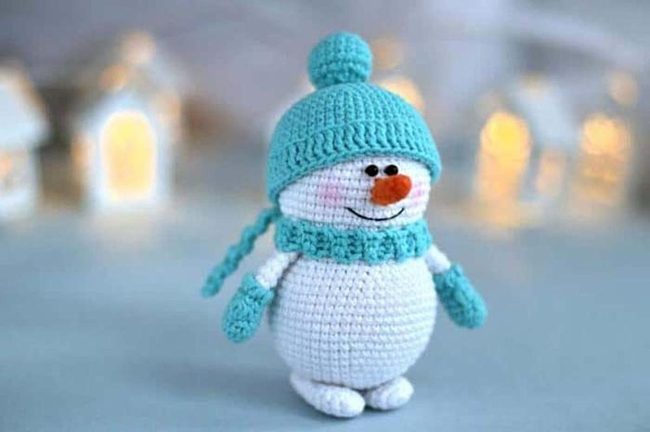 Handmade Crochet Snowman Figure