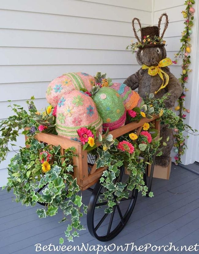 Bunny Cart With Painted Eggs