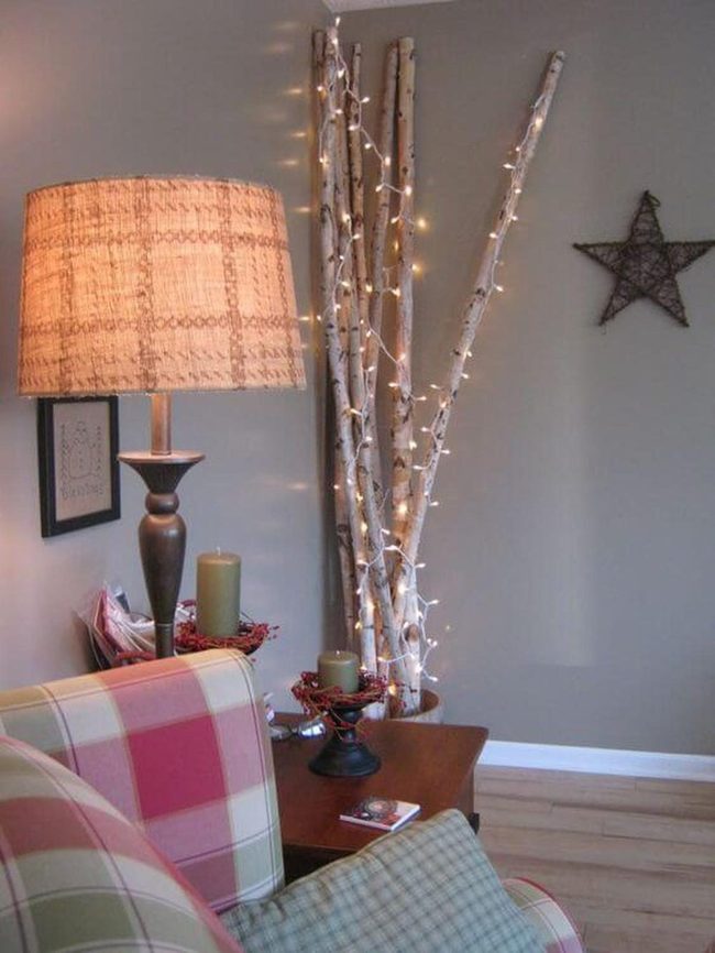 Tall Birch Logs With Lights