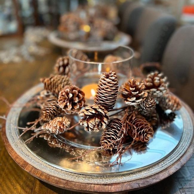 Wooden Tray Golden Candlelight