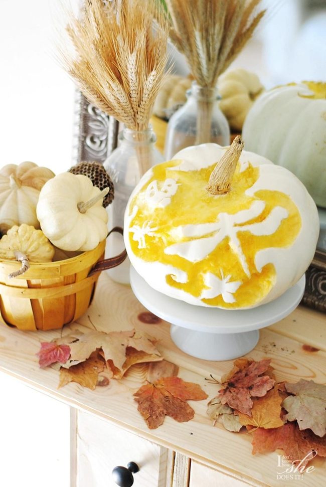 White Pumpkins With Painted Details