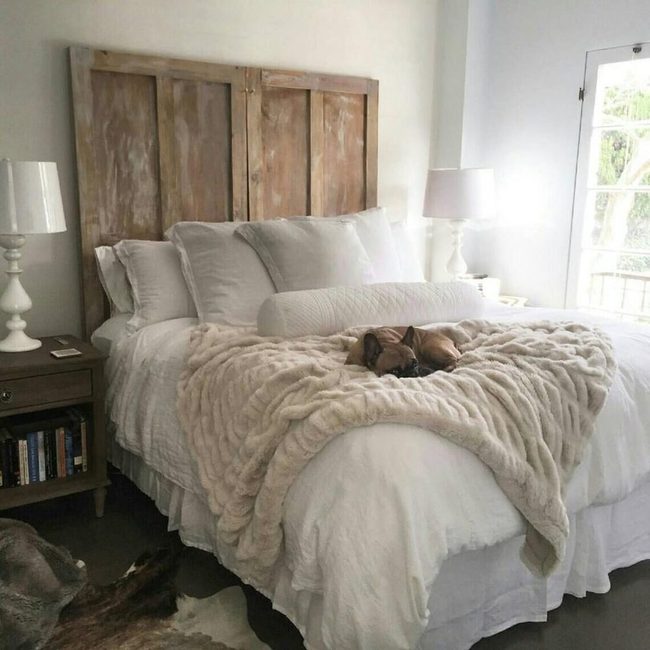Distressed Wood Door Headboard Eighty Inches