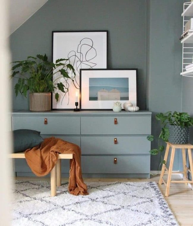Gray Dresser With Leather Strap Pulls