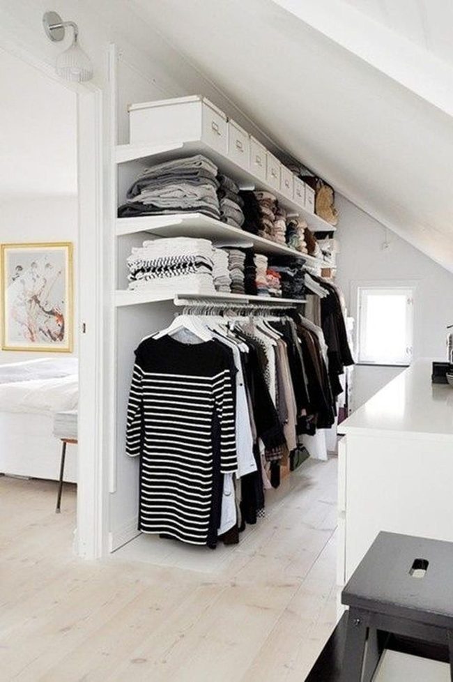 Black Stool Organizes White Closet