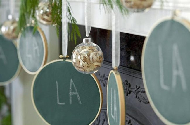 Green Chalkboard Circles With Shimmering Ornaments