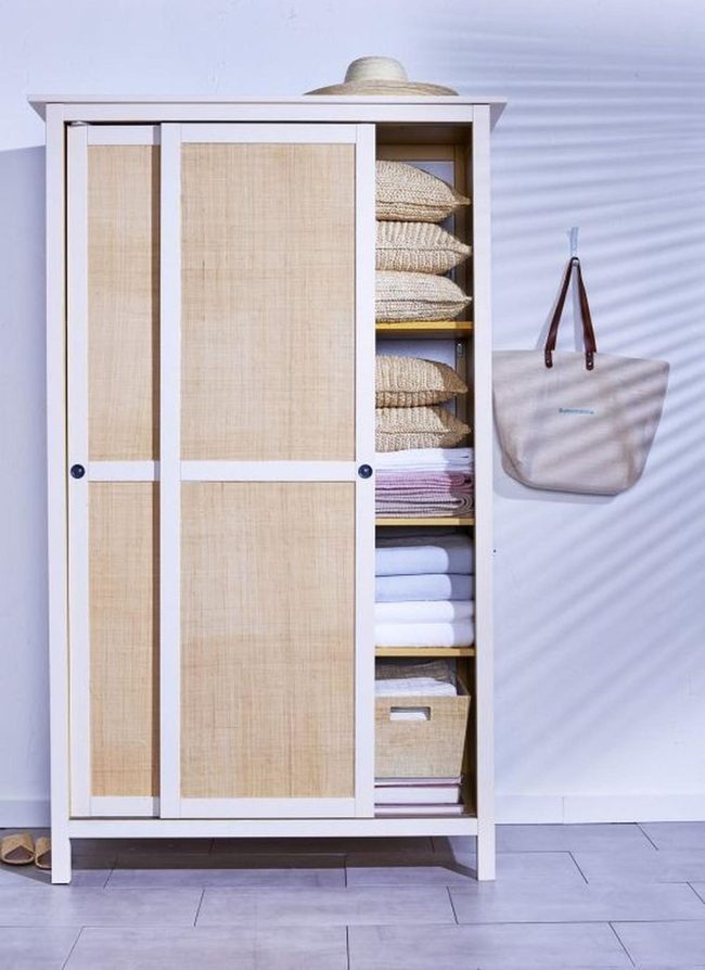 Light Wood Wardrobe With Woven Doors